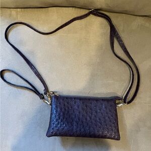 ✨ Purple Faux Ostrich Leather dotted Crossbody Bag pocket zipper purse
